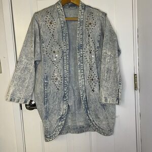 Vintage RIO Acid Wash Denim Jeweled Jacket With Pleats And Shoulder Pads In Sz S